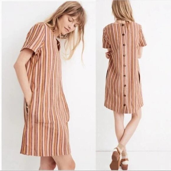 Madewell Button Back Easy Dress in Rainbow Stripe Size XS - Picture 1 of 5